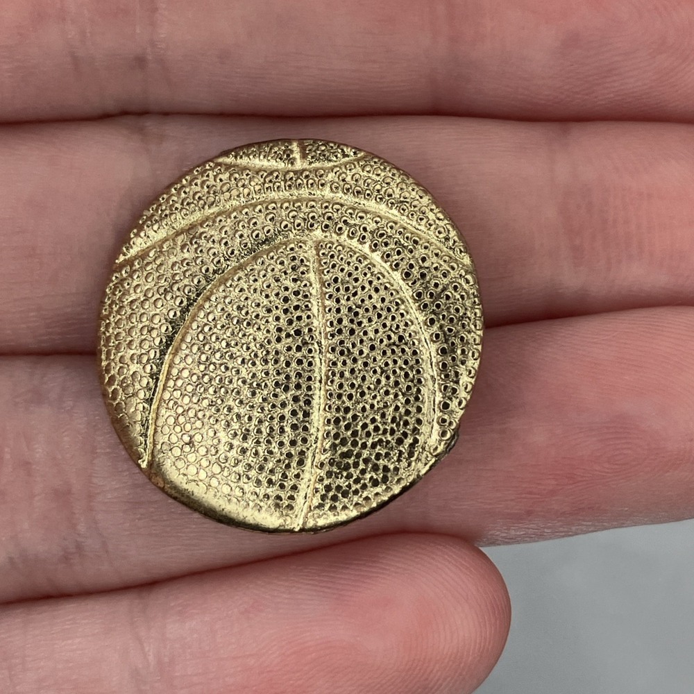 Vtg Gold Tone Basketball Lapel Pin 3D Textured Varsity Jacket Hat Bag Retro 80s